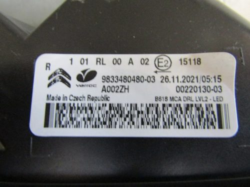 Citroen C3 LED Jobb első nappali menetfény 9833480480