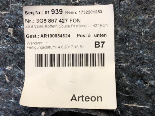 Volkswagen Arteon bal oldali csomagtér kárpit 3G8867427